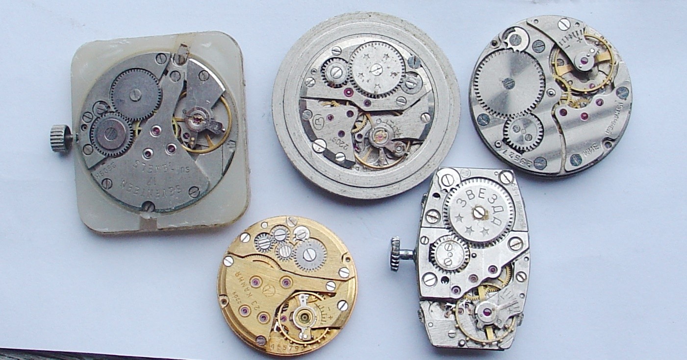 MOVEMENTS (5pS) OF SOVIET RUSSIAN POBEDA (ZIM) WATCHS for parts