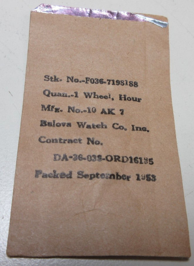 BULOVA WHEEL HOUR 10 AK 7 WATCHMAKER REPLACEMENT PART #289