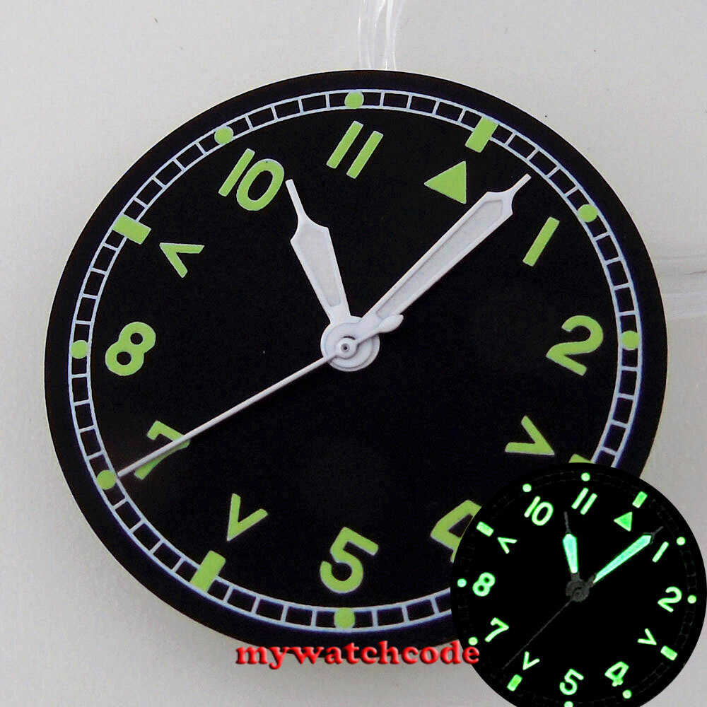 29MM Black Dial Luminous Dial Green marks For Pilot MOD Dial NH35A 2824 movement