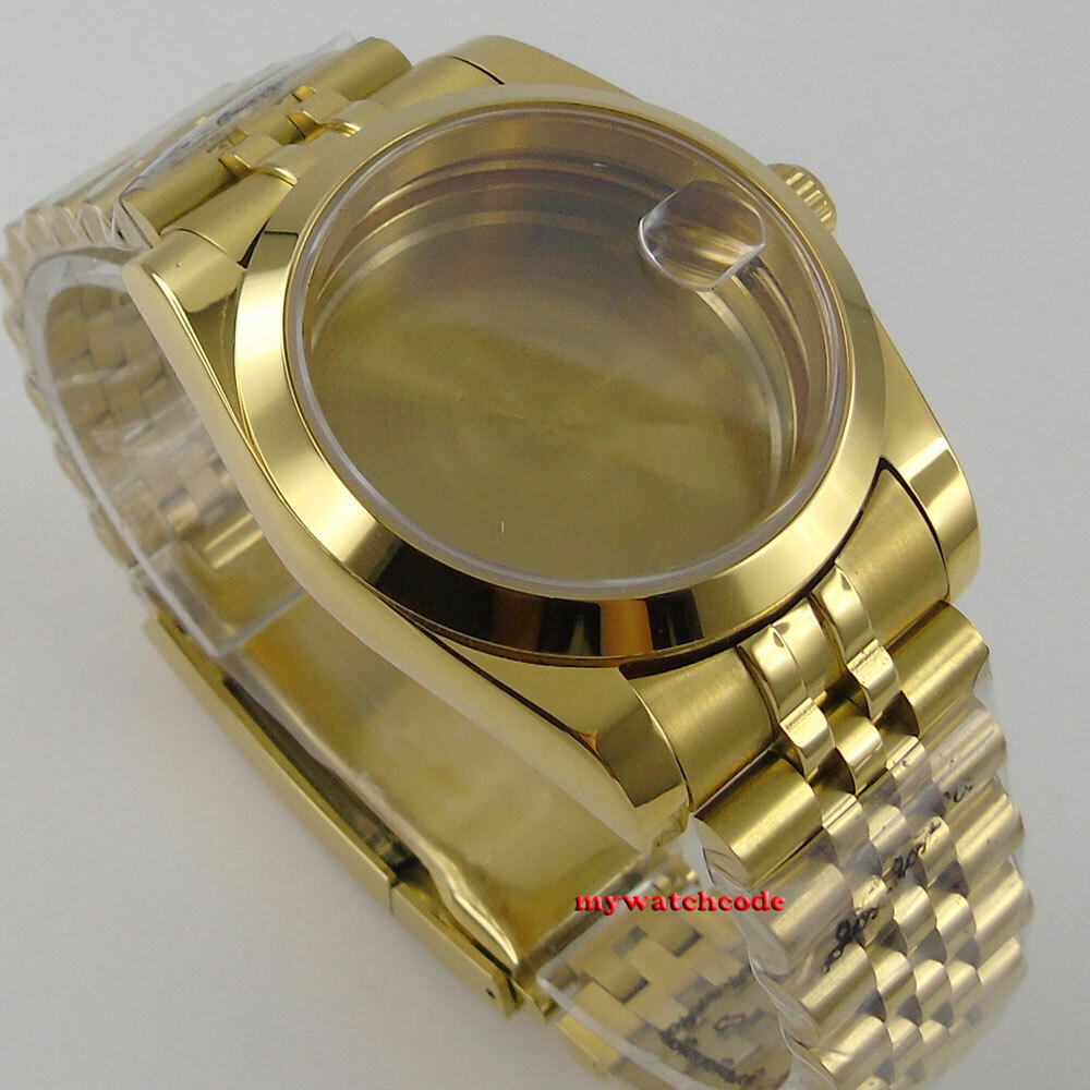 36mm 39MM sapphire glass golden Watch Case fit eta 2836 2824 8215 NH35 NH36 8215