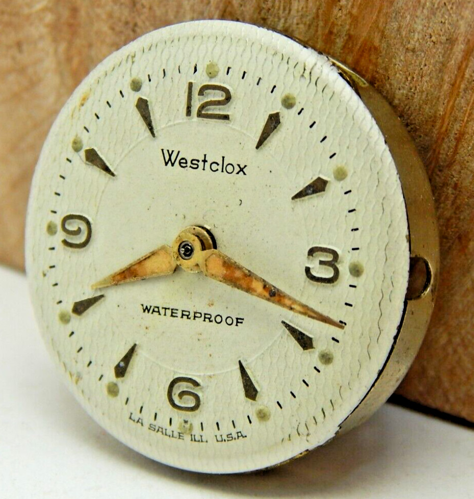 Vintage Westclox W4 men’s wrist watch movement with dial and hands USA Made