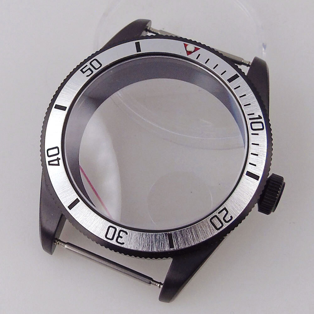 39mm Black PVD Sterile Men Watch Case Domed Sapphire Glass Fit Auto NH35A PT5000