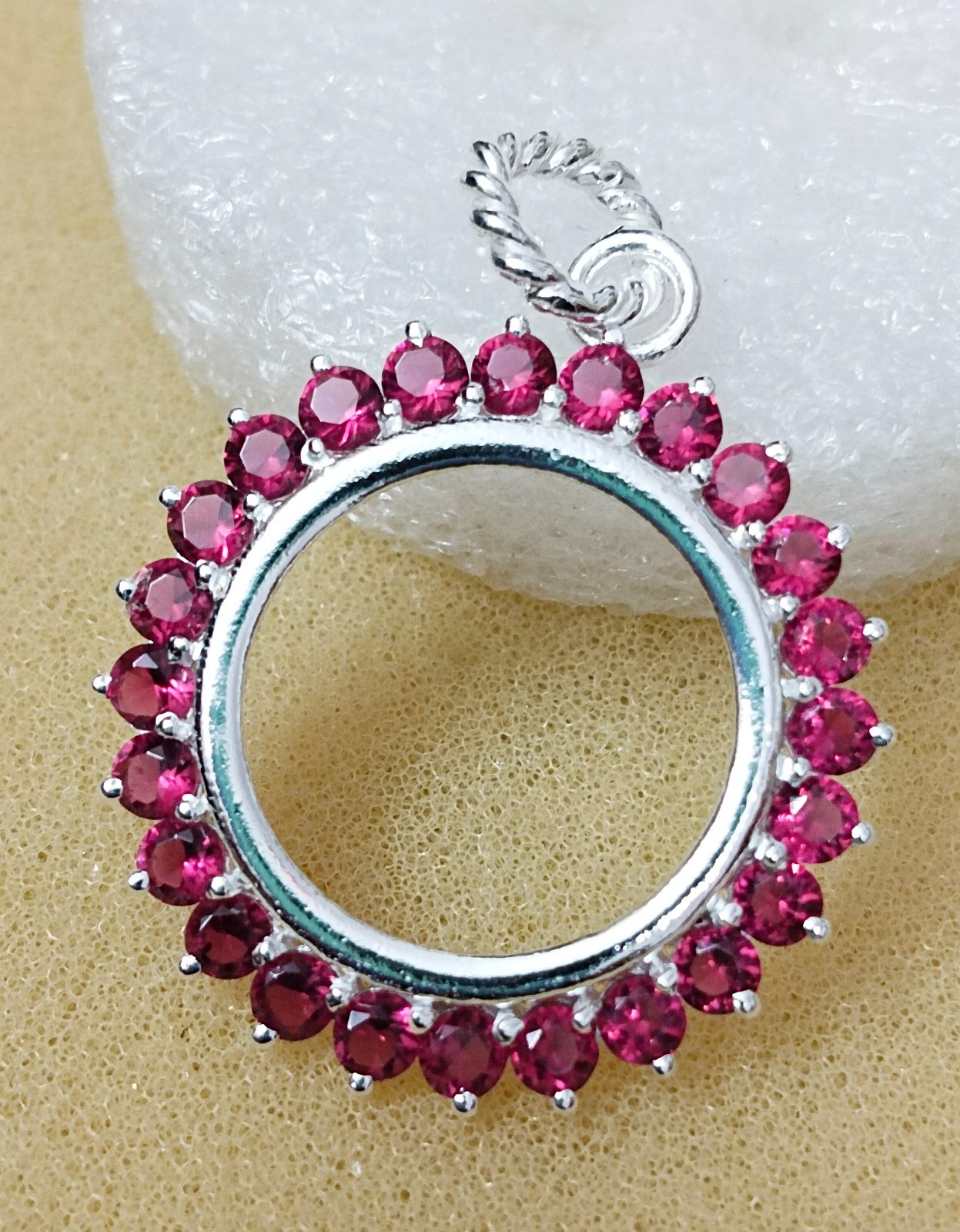 925 Sterling Silver Round Blank Bezel Pendant setting prong Cubic pink CZ Tools