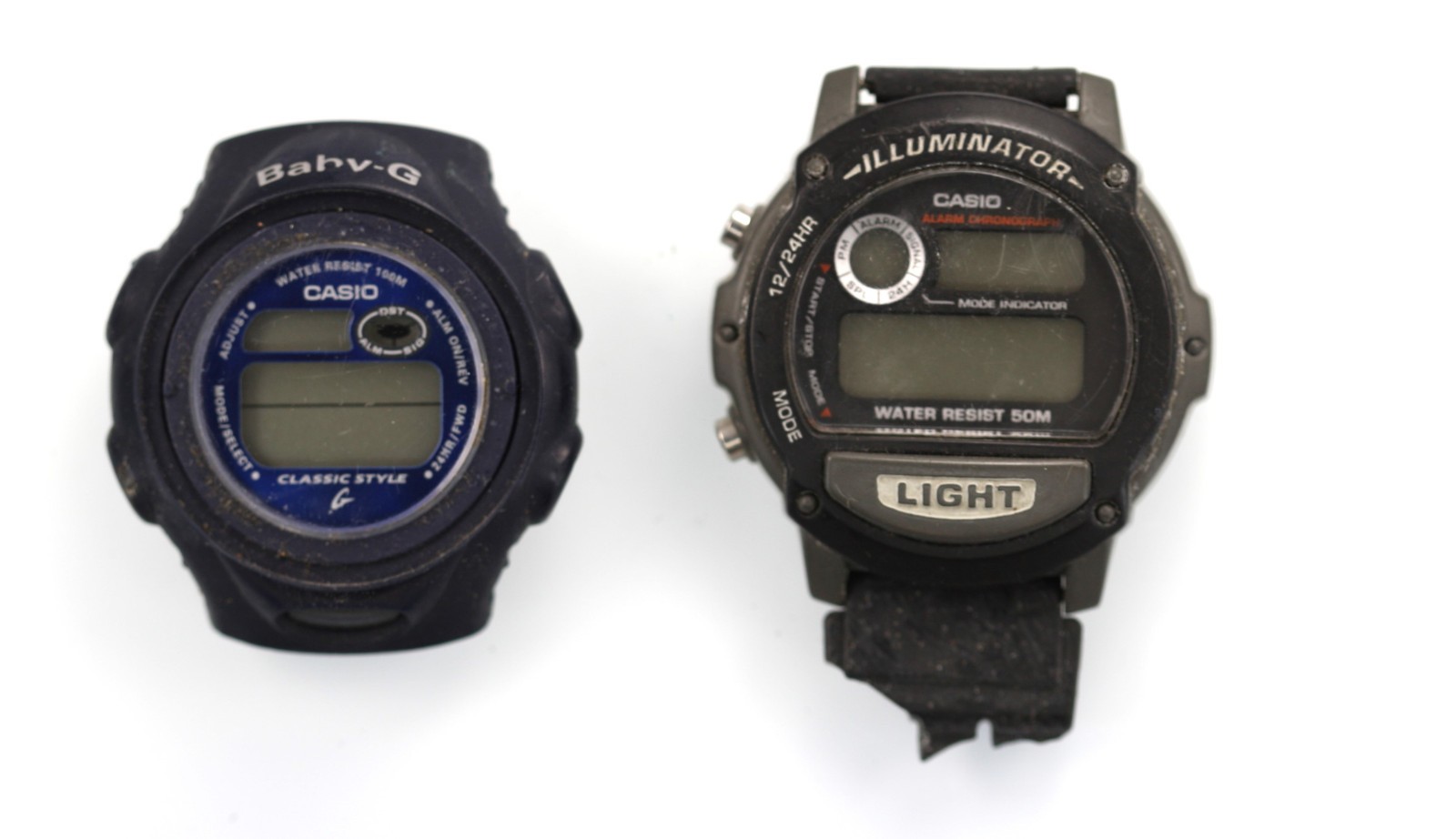 Casio Watch Mens 2pc VIntage Black Plastic Stainless Steel Quartz NON-WORKING