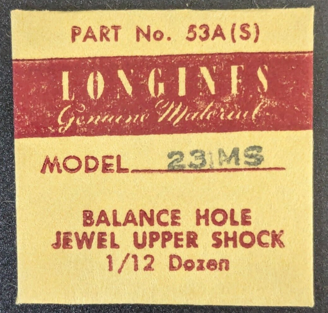 NOS NEW Longines Cal. 23MS Balance Hole Jewel Upper – Part# 53A (S) Sealed Pack