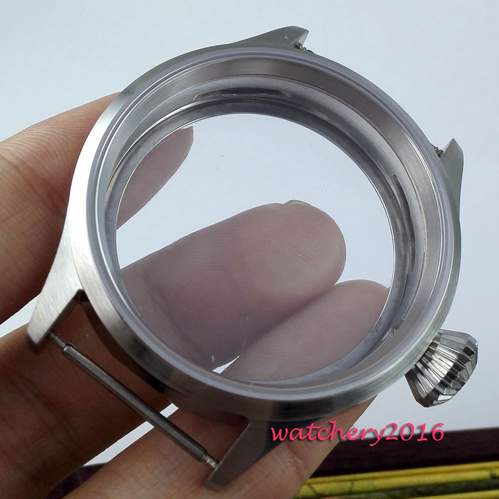 Brushed 43mm sterile steel Watch CASE sapphire glass fit 6498 6497 movement