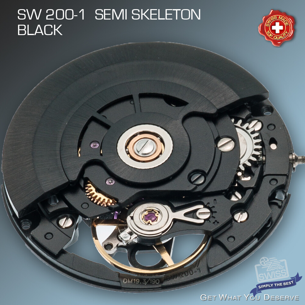 MOVEMENT SELLITA SW200-1 AUTOMATIC, SEMI-SKELETON, BLACK, COMPATIBLE ETA 2824