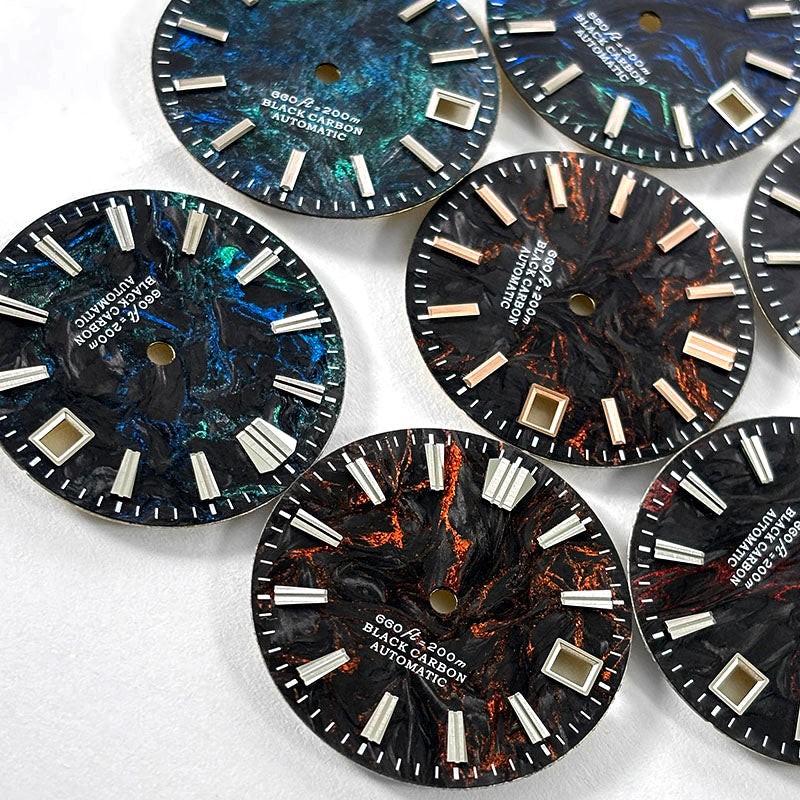 Red Orange Lava Carbon Fiber Blue Lume NH35 NH38 Movement 28.5mmNH34 Custom Logo