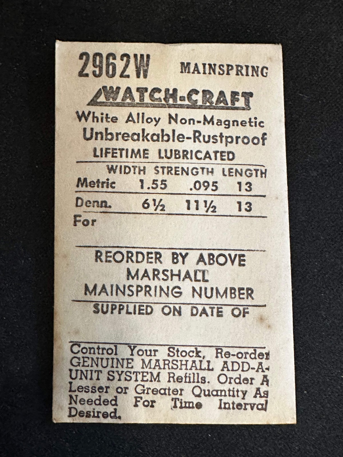 WATCH-CRAFT Mainspring 2962W for Universal 262, Buren 380, AS 574, 954, Unitas 5