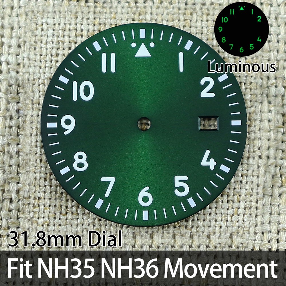 31.8mm Vintage Pilot Date Watch Dials C3 Green Luminous For Seiko NH35 Movement