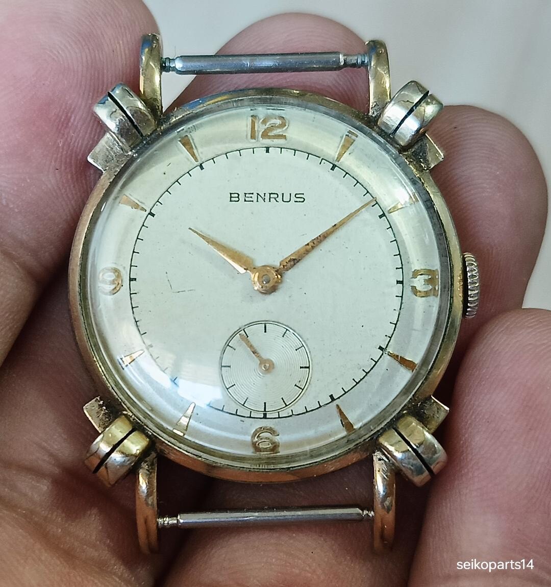 ORIGINAL BENRUS BB 4 ANTIQUE 1950s 10K ROLLED GOLD PLATE PARTS REPAIR ETA 900