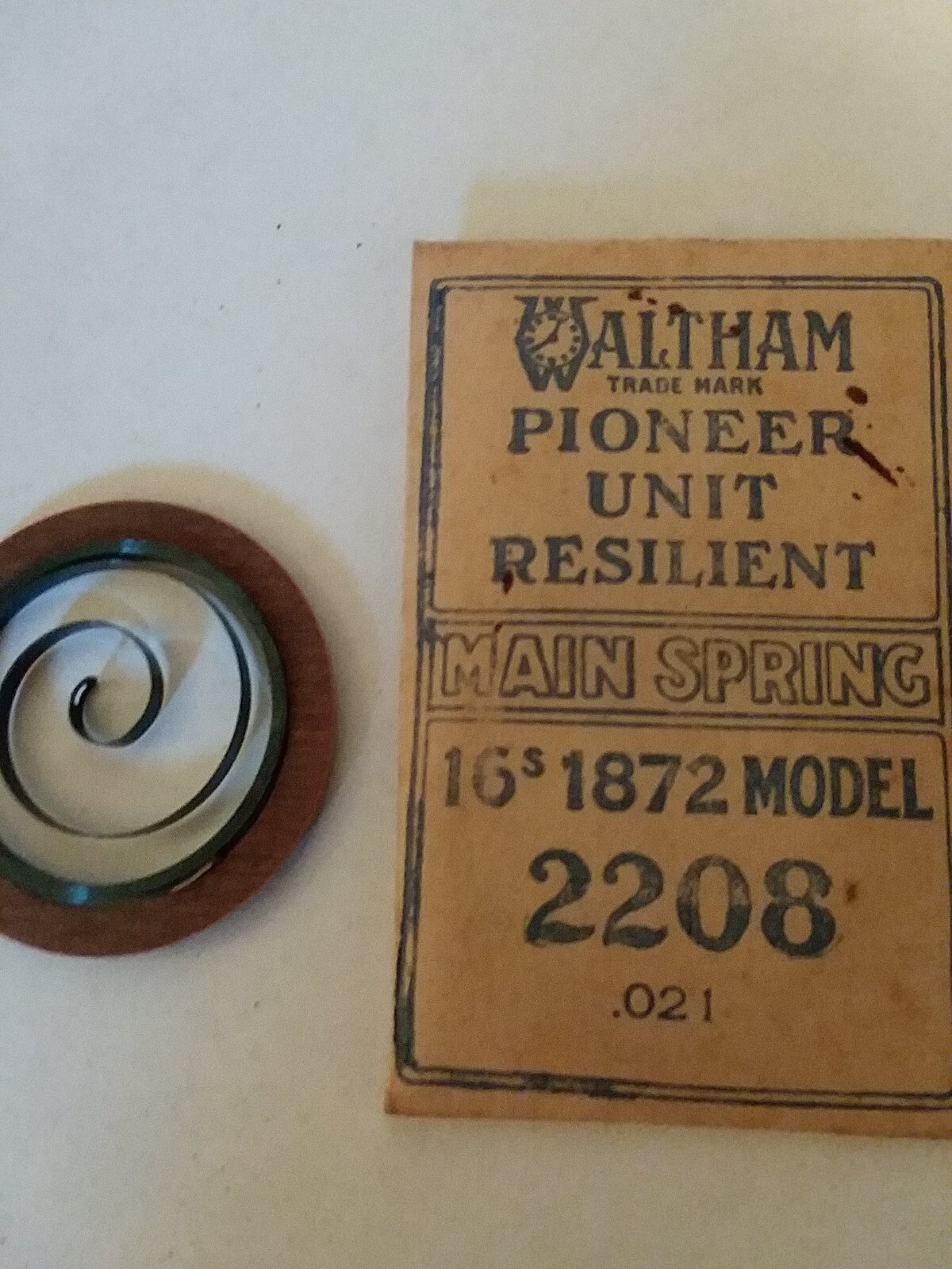 Waltham 16s Size Pocket Watch Mainspring Model 1872 No 2208 .021 Pioneer Unit
