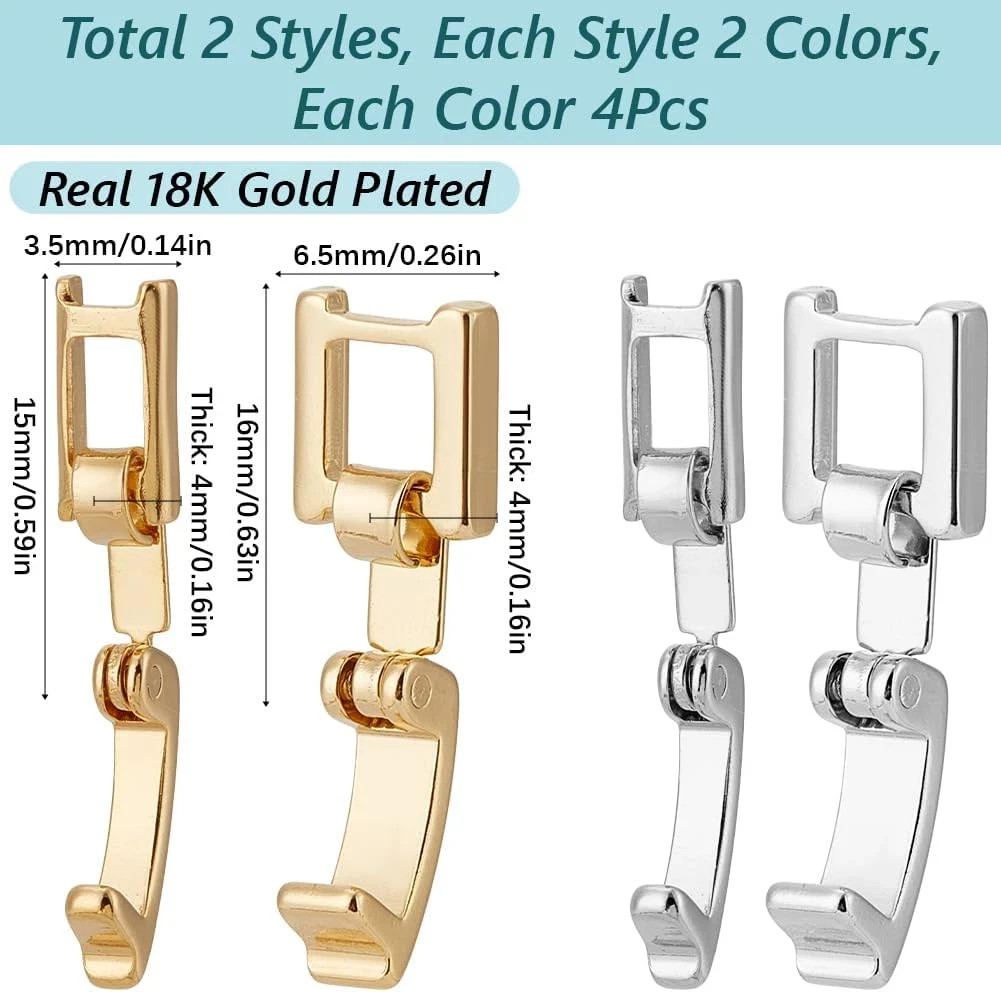 1 Box 4 Styles 12Pcs 15Mm 24K Gold Brass Fold over Clasp Folding Clasp Bulk Silv
