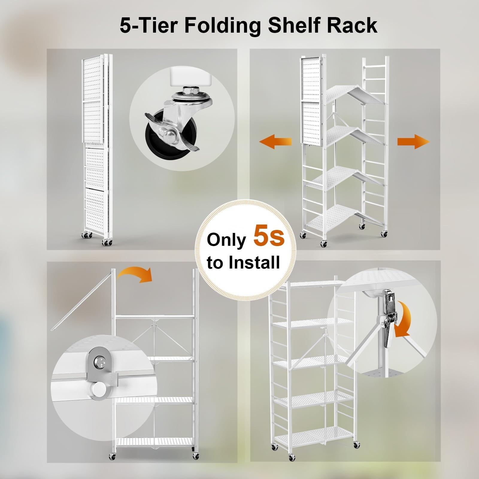 Himix Storage Shelves with 20 Hooks, 5-Tier Foldable Shelves for Storage, Col…