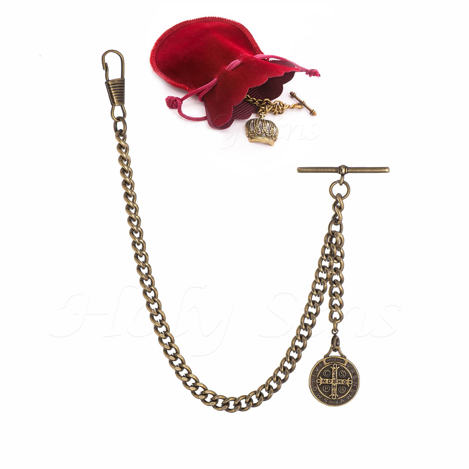 Brand New Bronze Single Albert Pocket Watch Fob Chain With Pendant