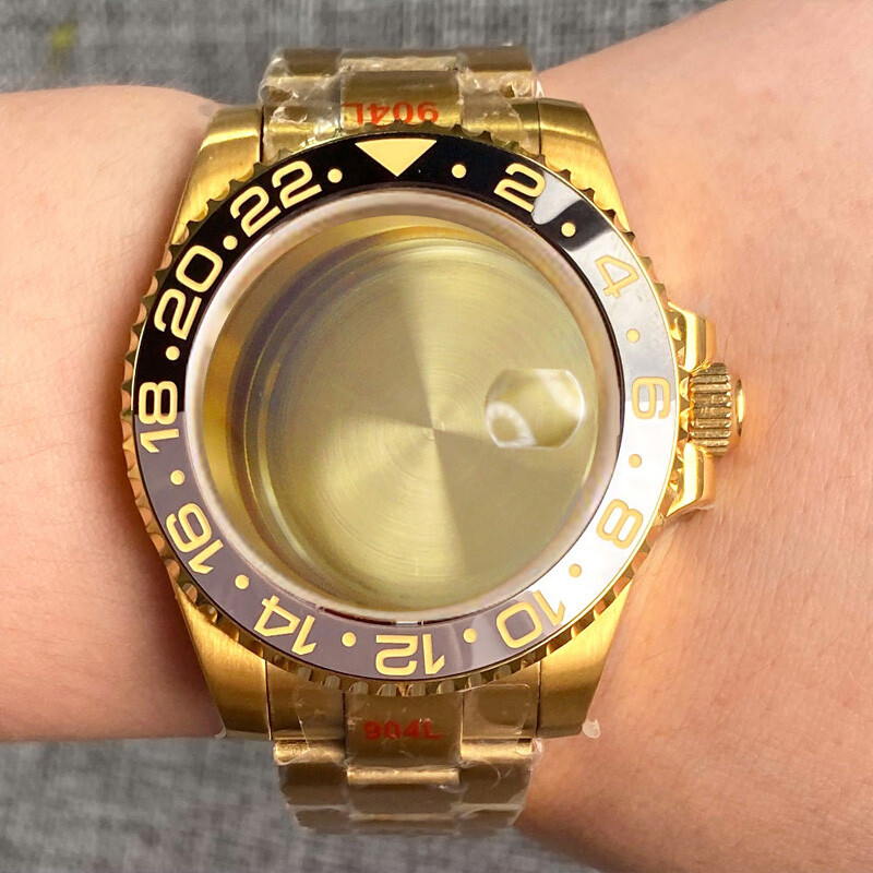 40mm Gold Watch Case Bracelet For NH35 NH34 GMT 2824 PT5000 Black Grey Insert