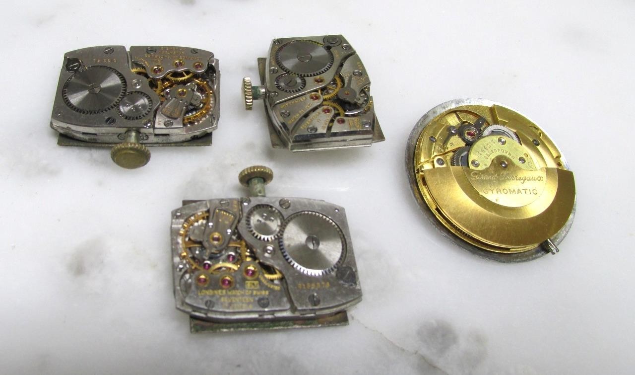Vintage Lot of 4 Misc. Wristwatch Movements / Dials ~ ‘AS IS’ ~ 7-E512