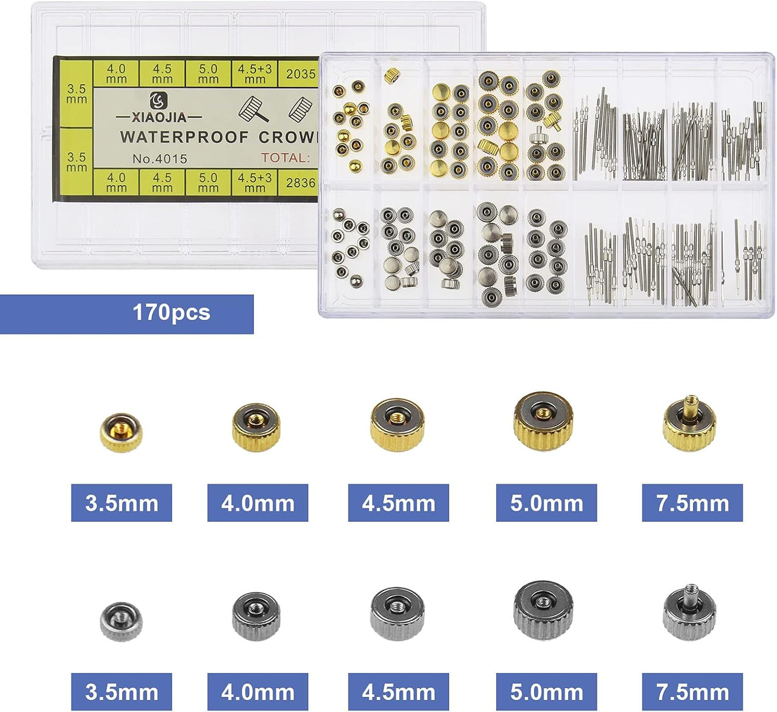 Watch Repair Kit 162pcs Copper Stainless Steel Watch Stem Extender Crowns 3.5mm