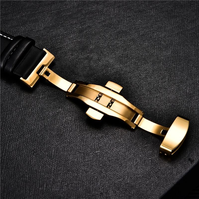 Leather Watch Band 18mm 20mm 22mm 24mm Straps Stainless Steel Butterfly Buckle C