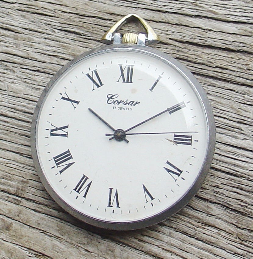 Vintage Raketa “CORSAR” Soviet Russian Pocket watch USSR WHITE DIAL SERVICED