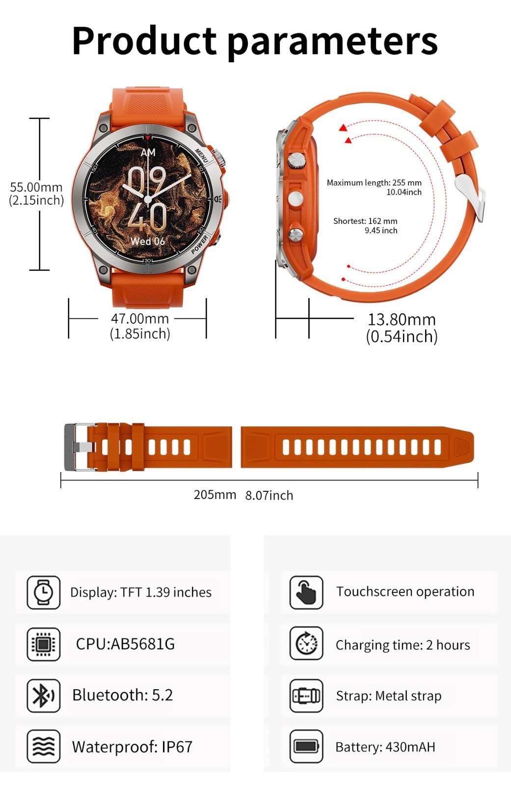 Smart Watch Sports Watch Bluetooth Smartwatch NFC Heart Monitor Waterproof Gift
