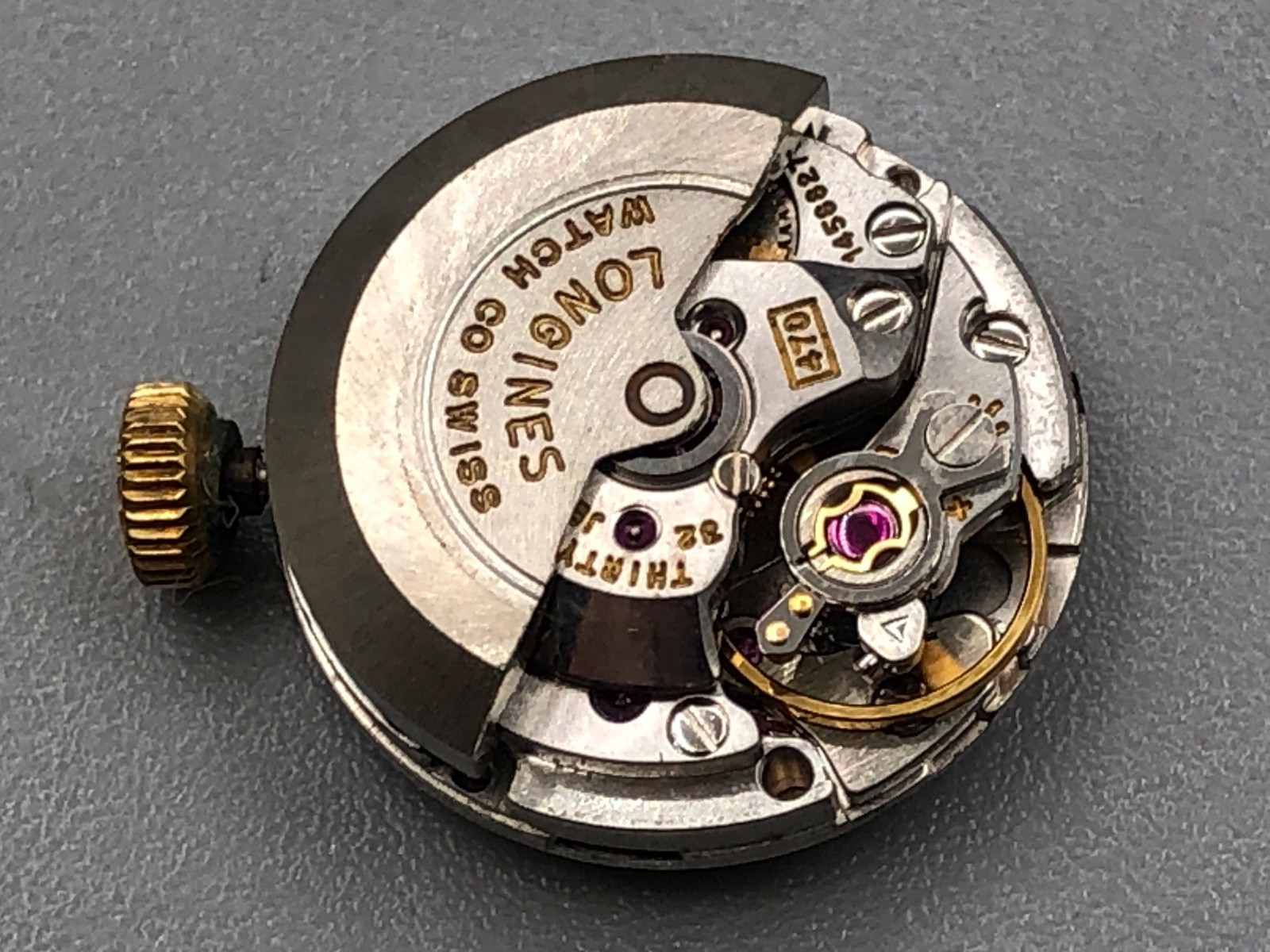 VINTAGE LONGINES 470 AUTOMATIC WORKING WATCH MOVEMENT W/CROWN CRYSTAL DIAL HANDS
