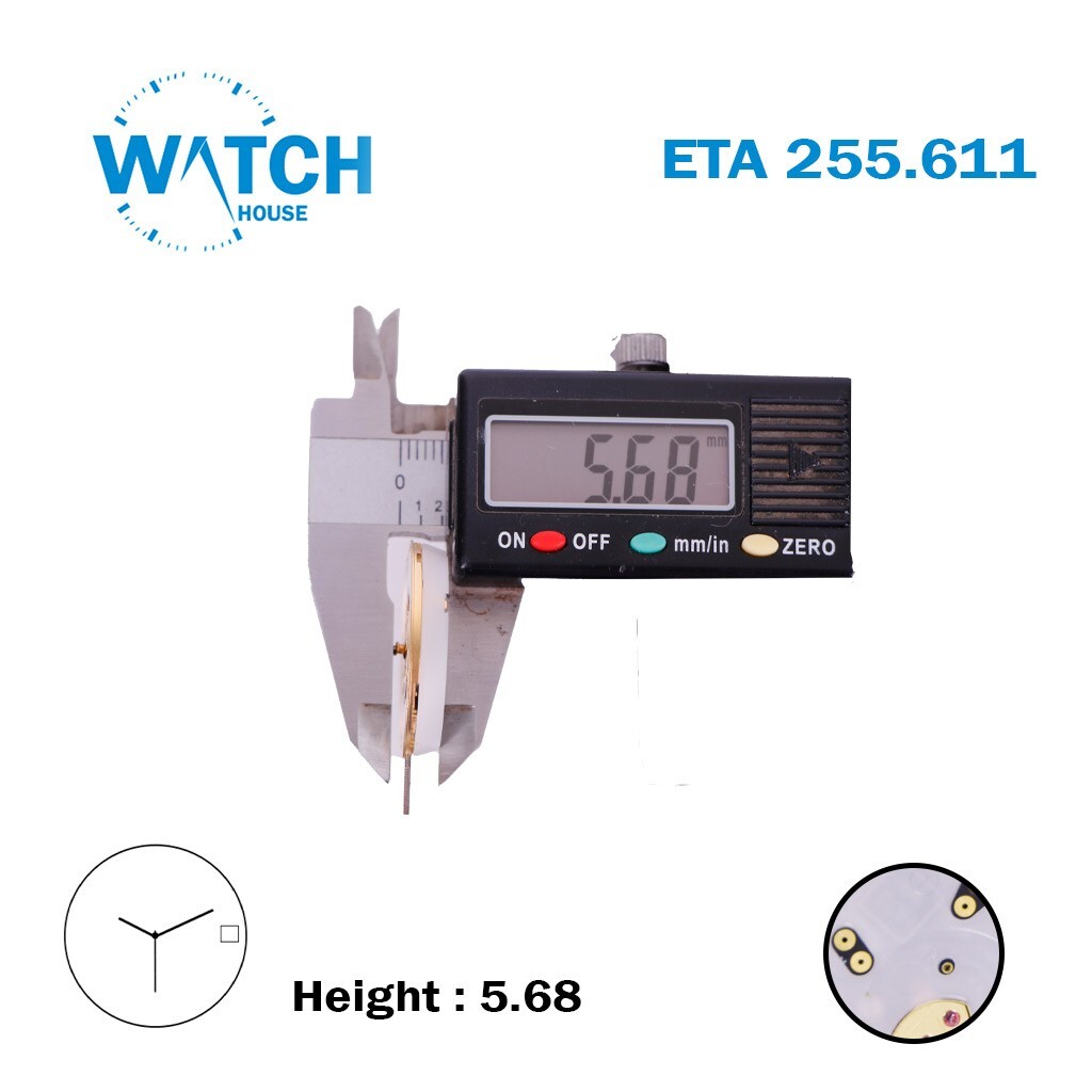 ETA 255.611 Swiss Made Quartz Movement, White Date Disk At 3, 3 Hands, Height 5.