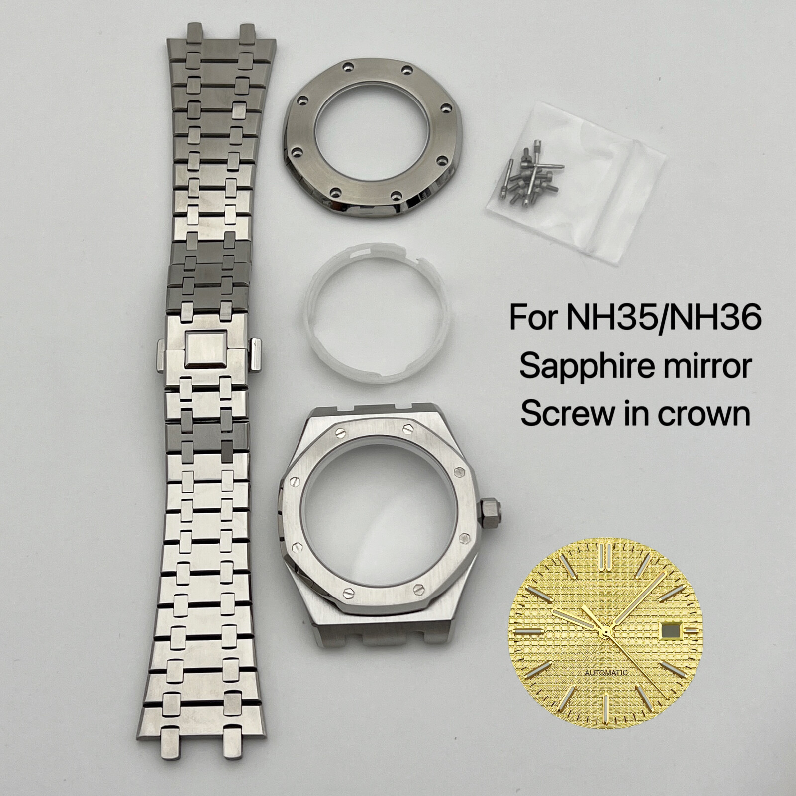 NH35 Case 41mm + Strap + Dial+hand Sapphire Glass for NH35/NH36 Movement