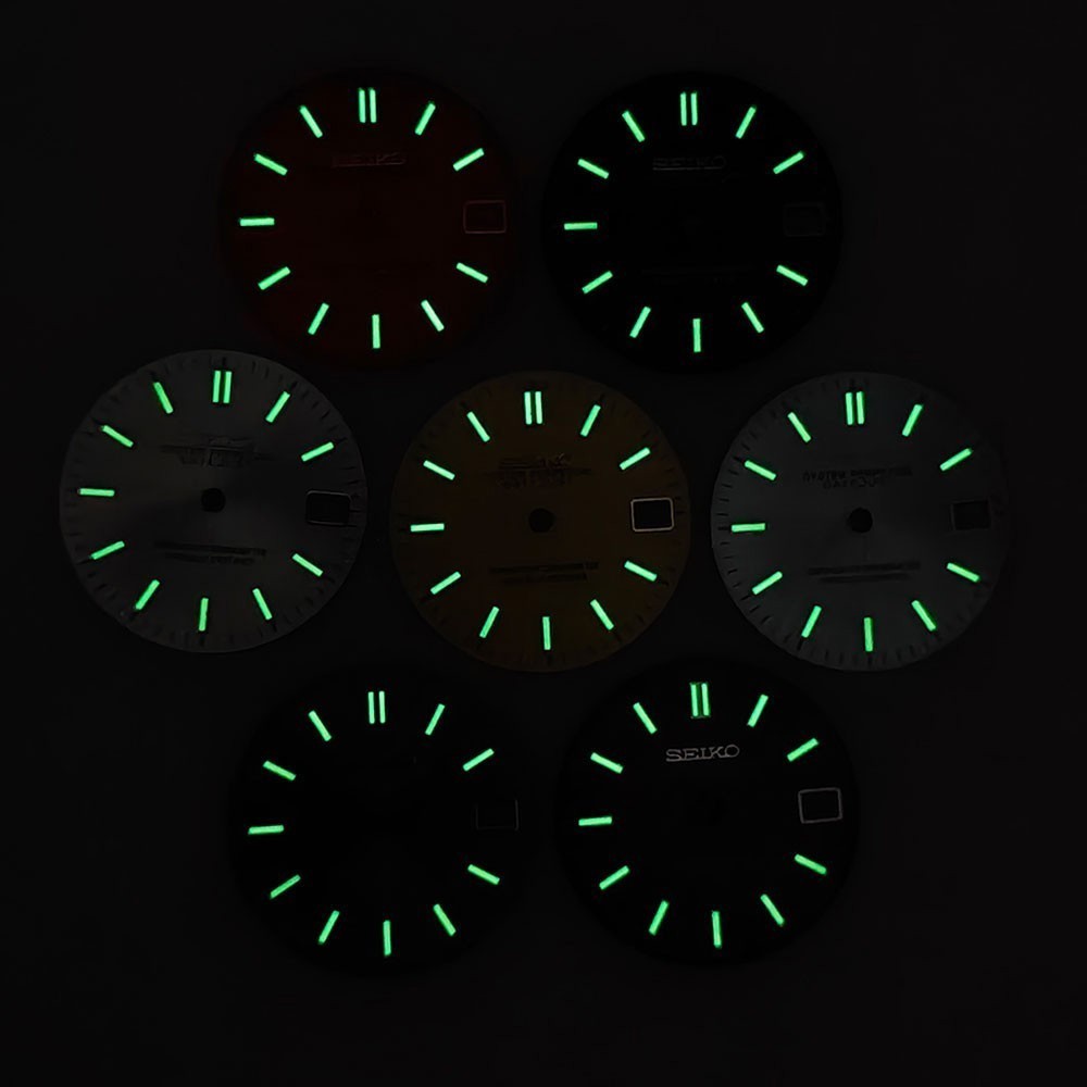 28.5mm Sunburst Watch Dial Green Blue Luminous Date Fit Nh35 Nh36 Movement