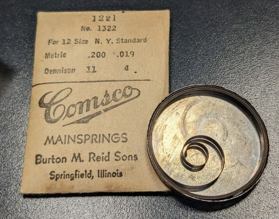 NOS Comsco Mainspring #1221 NY Standard 12 Size Factory No. 1322