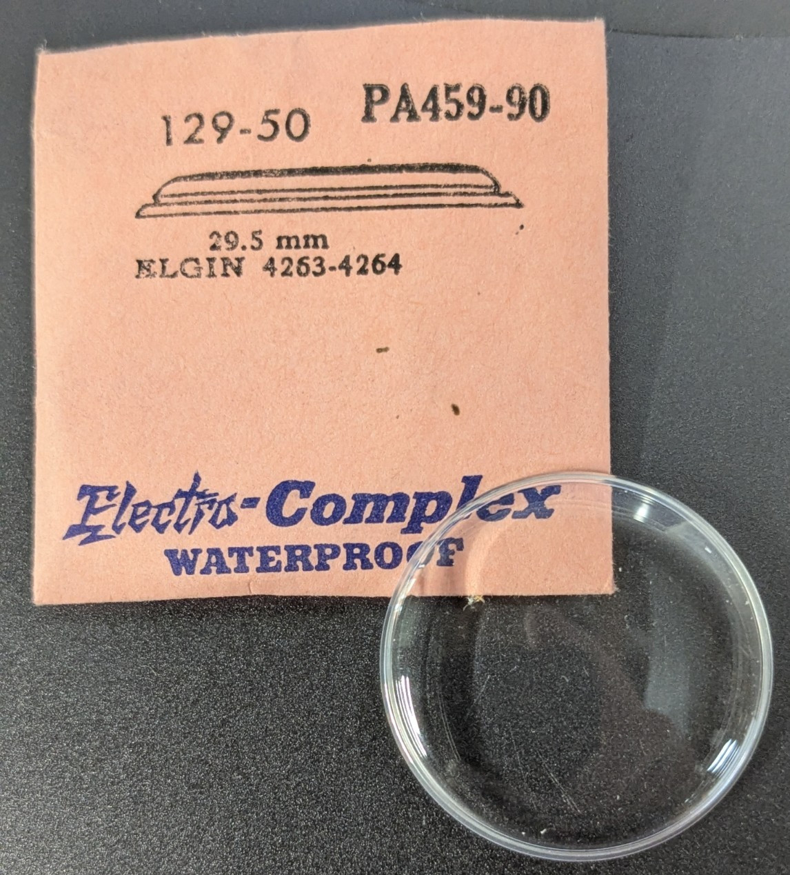 NOS Electro-Complex Acrylic Watch Crystal Elgin 4263-4264 29.5mm 129-50 PA459-90