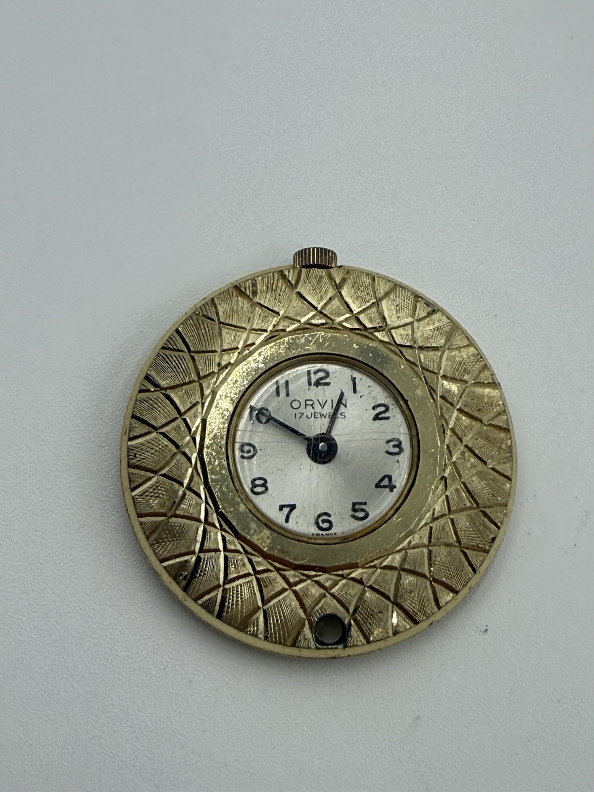 Vintage Orvin Jewels Mechanical Watch Movement Gold Dial Pendant France Dont run