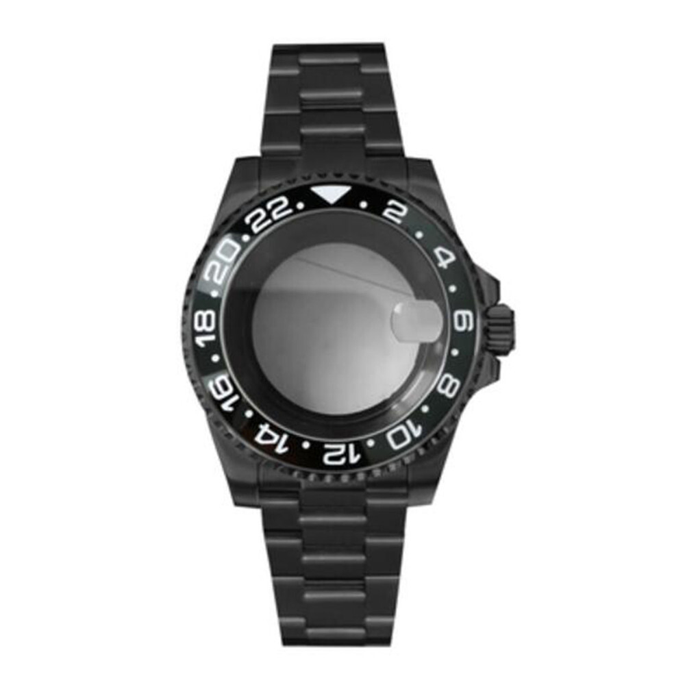 PVD Black SUB Watch Case+Strap 40mm Sapphire Glass 5ATM Waterproof for NH35/NH36