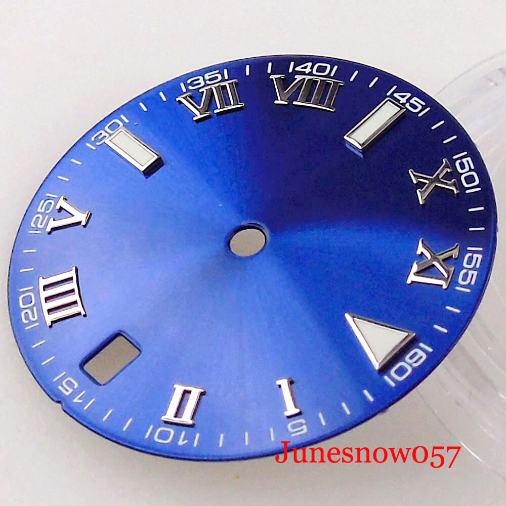29MM Roman Numbers Fit NH35 MIYOTA ETA2824 Movement Men Blue Sunburst Watch Dial