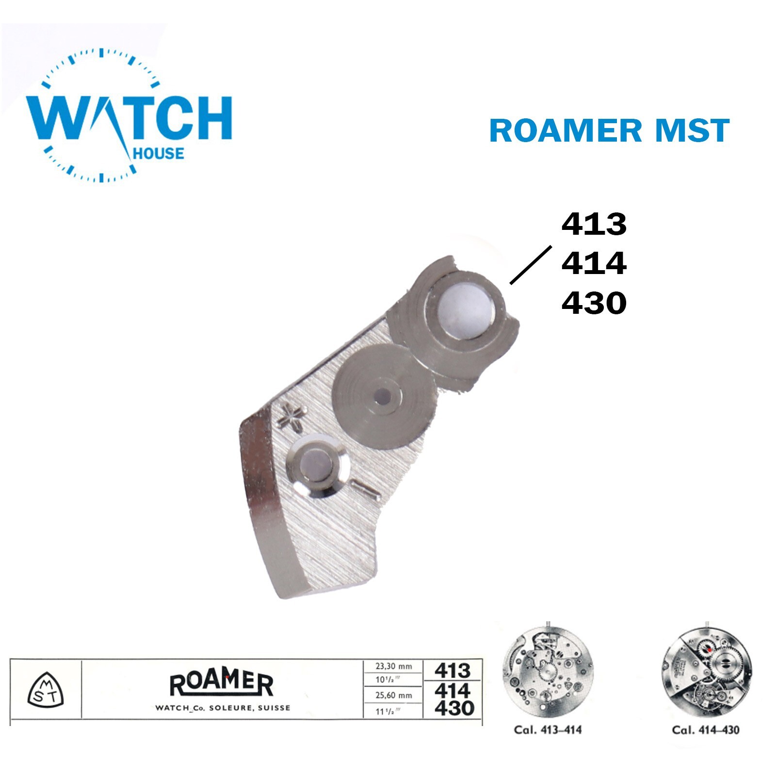 ROAMER MST 413 or 414 or 430 Swiss Spare Parts, Silver Color.