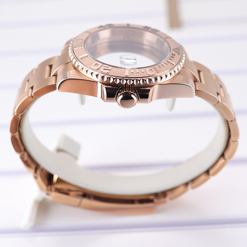 40mm Rose Gold Watch Case Sliding Lock Strap Sapphire Glass For Seiko nh35 YACHT