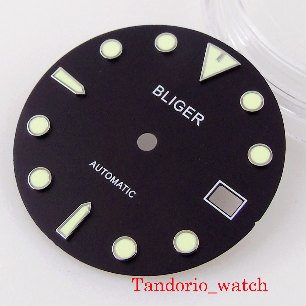 Bliger 29mm Black Blue Green Watch Dial Face For NH35 Movement For 3/4 O’Clock