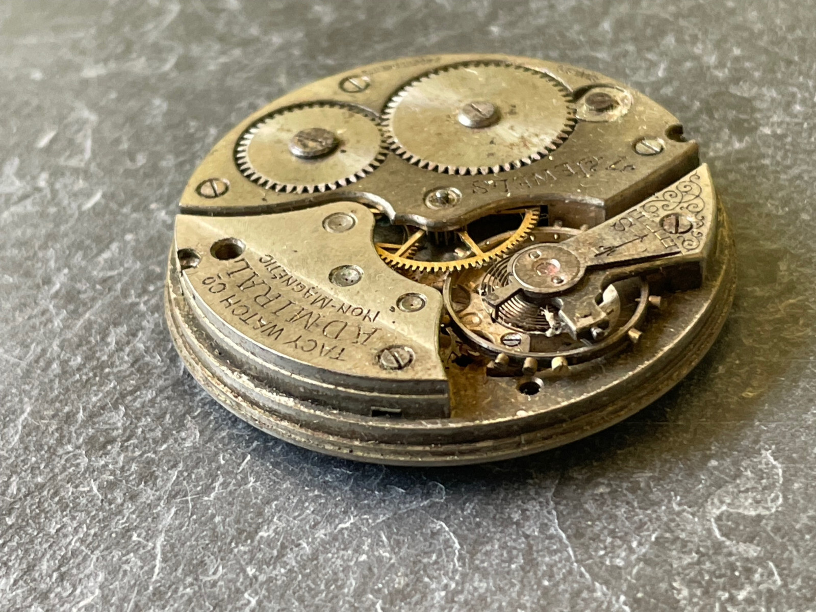 Antique Tacy Watch Co Admiral 7 jewel Swiss pocket Watch Movement PARTS REPAIR