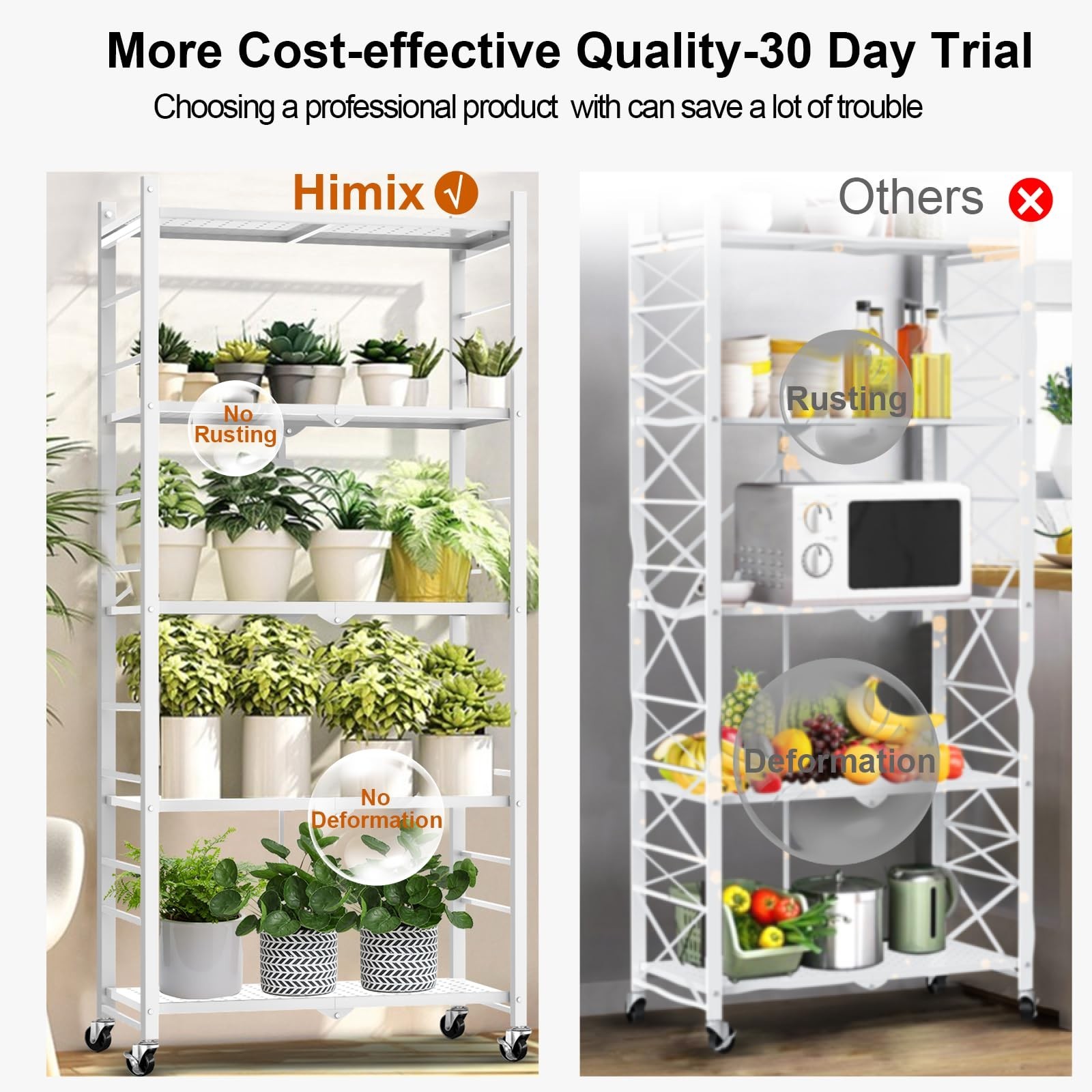 Himix Storage Shelves with 20 Hooks, 5-Tier Foldable Shelves for Storage, Col…