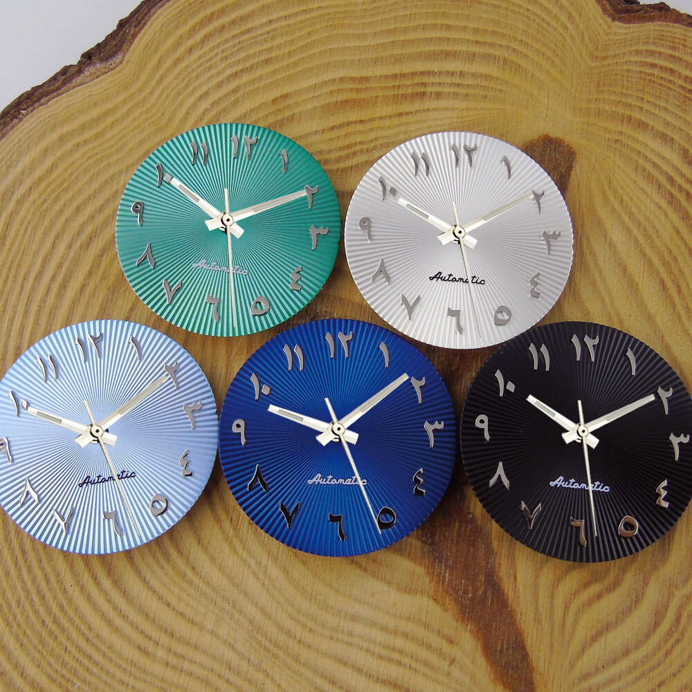 29mm Black Blue Green Watch Dial Arabic Numerals Steel Marks fit NH35 NH36 NH38