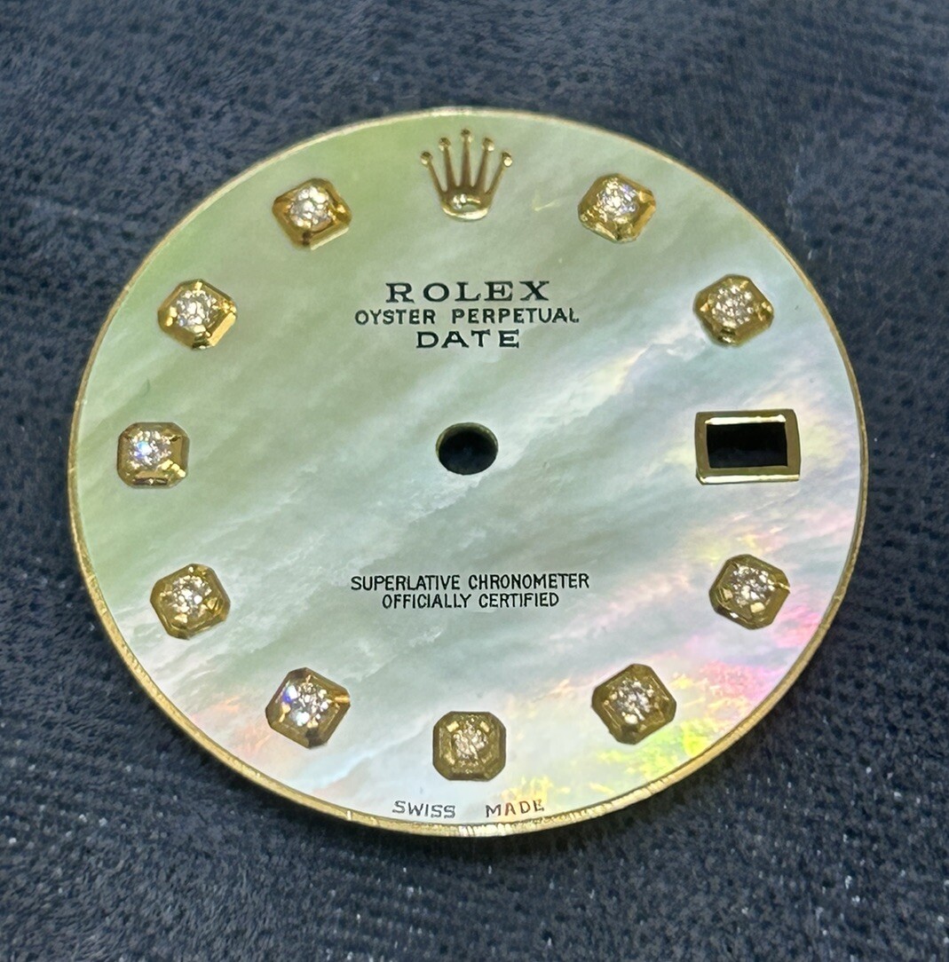 Rolex Date 34mm Watch Custom Green MOP Diamond Dial For Models 15003 15203 15233