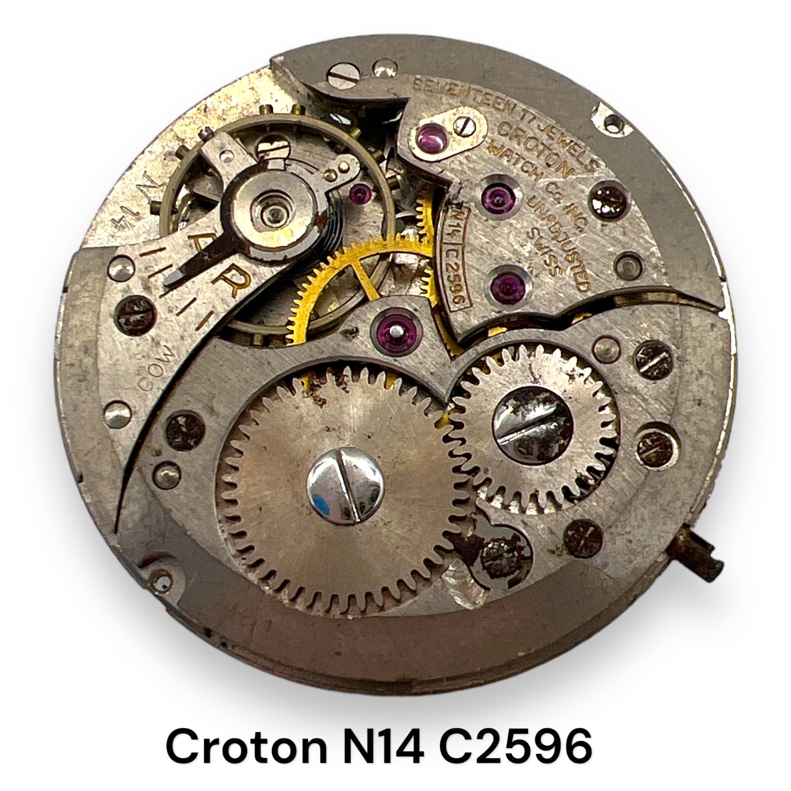 Croton N14 Watch Movement C2596 17J Vintage for Parts or Repair