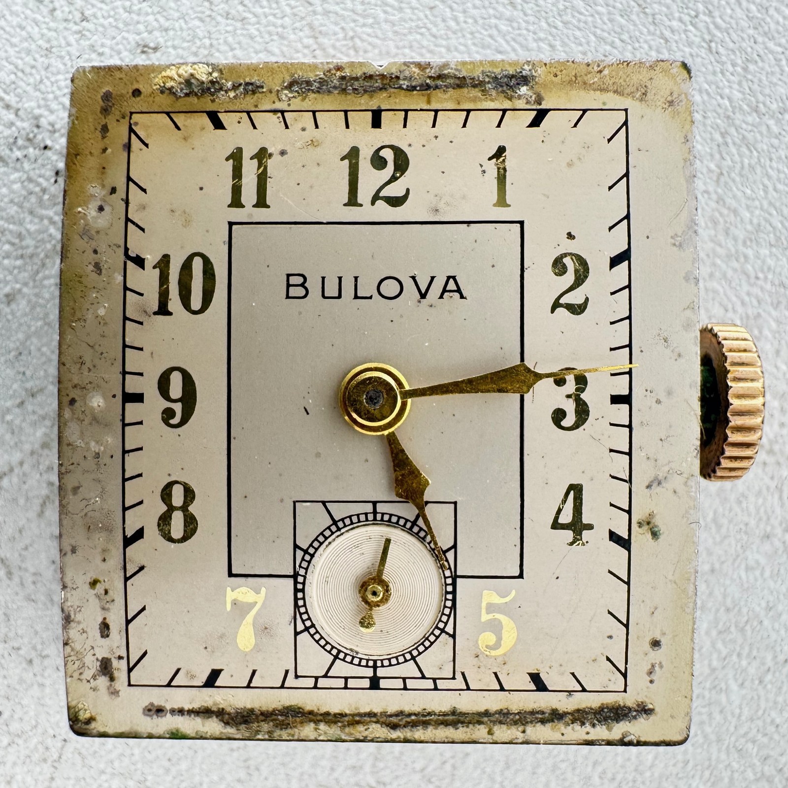 Vintage 18mm Bulova Sub-Second Square Dial 21J Hunter Wristwatch Movement 8AE