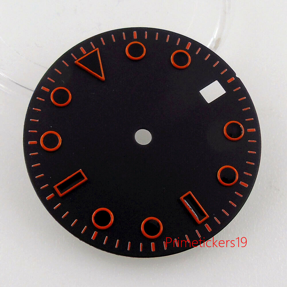 29mm Black Watch Dial Date Window Orange Marks Fit NH35 NH36 MIYOTA82 ETA2824