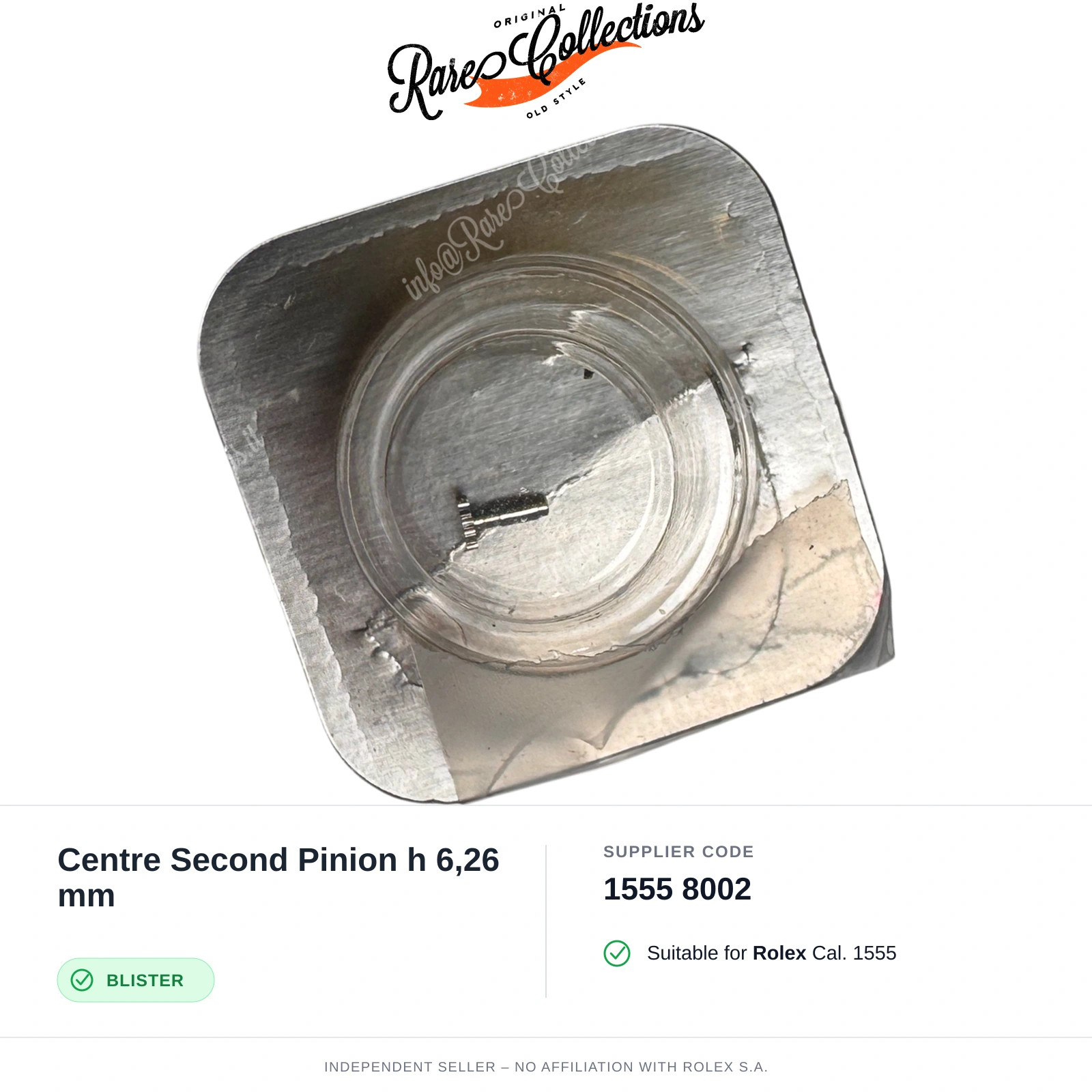 Centre Second Pinion h 6,26 mm for Rolex (cod. 1555 8002) — New Blister NOS N X1