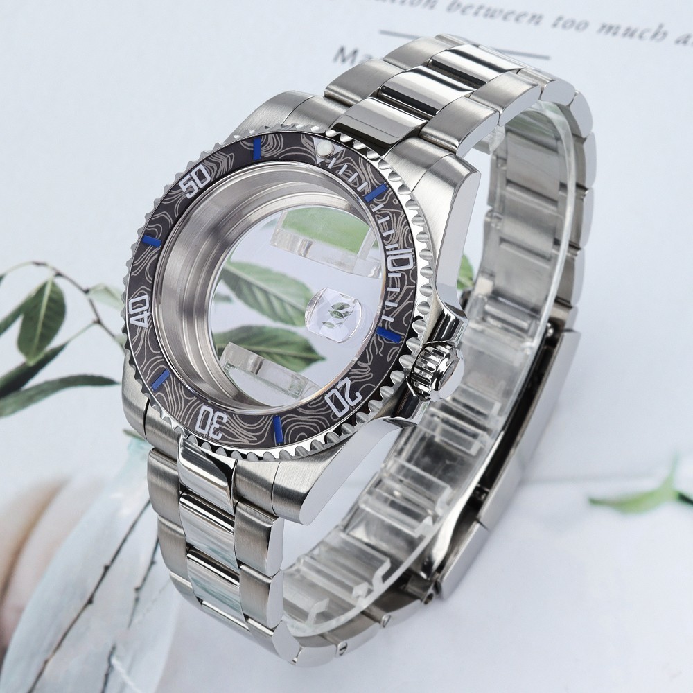 Steel 40mm Date Watch Cases Oyster Bracelet For Seiko NH35 Miyota 8215 Movement