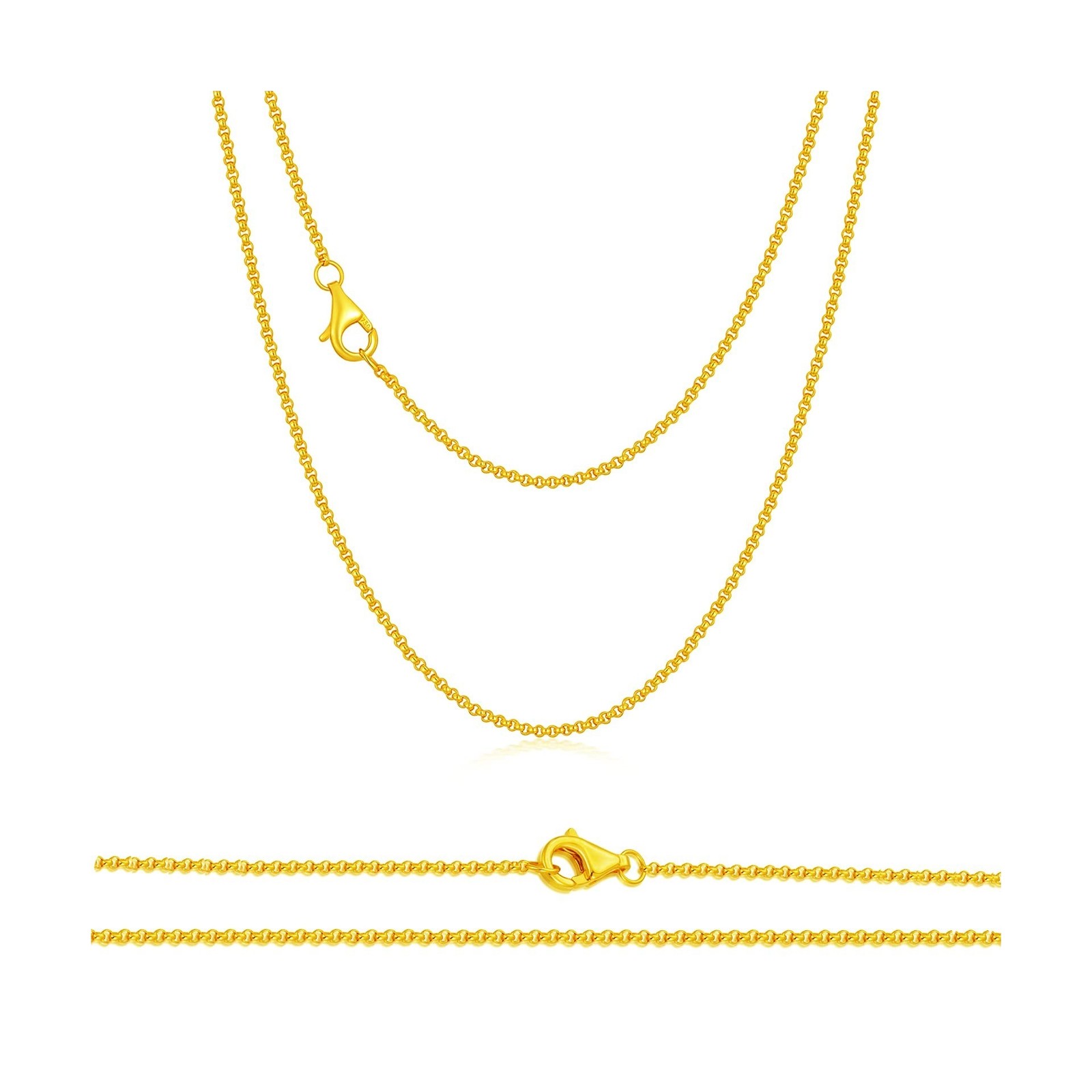 MRENITE Solid 18k Gold 1mm/1.1mm/1.3mm/3mm Round Rolo Cable Chain Necklace Go…