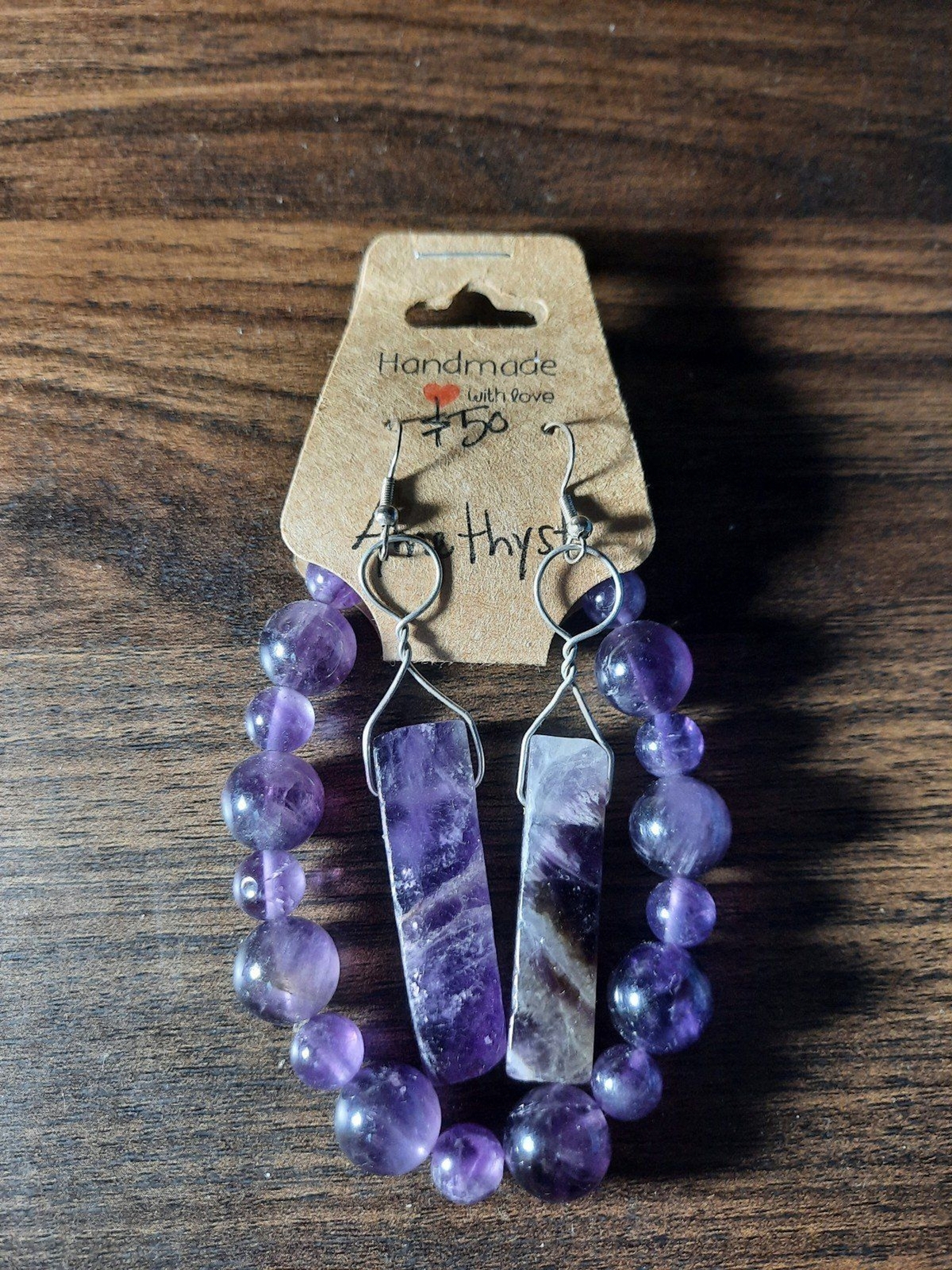 Handmade Amethyst Crystal bracelet and S925 earring set