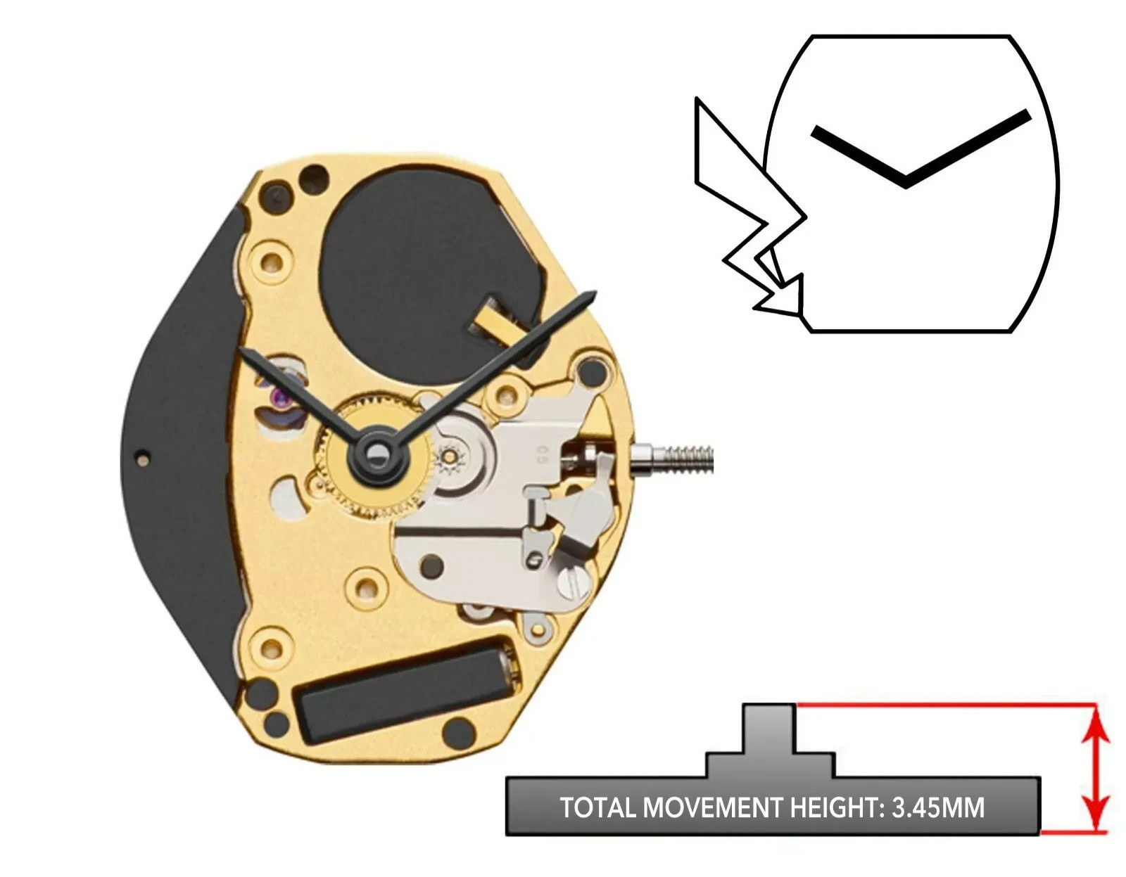 ETA 902.002, 2 Hands, Swiss Made Quartz Movement, Height 3.45mm