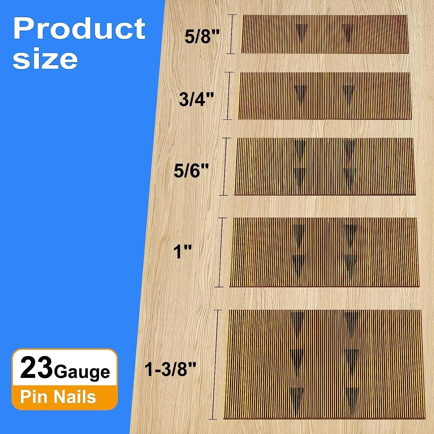 23 Gauge Pinner Nails (5/8″,3/4″,5/6″,1″,1-3/8″) Assorted 5 Sizes’ Headless P…